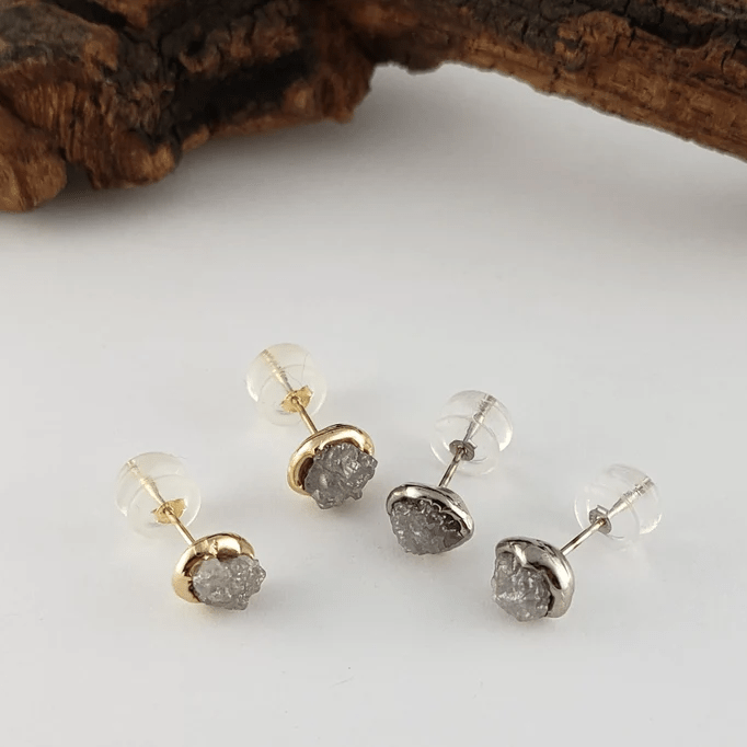 Rough Diamond Bezel Post Earrings in Gold