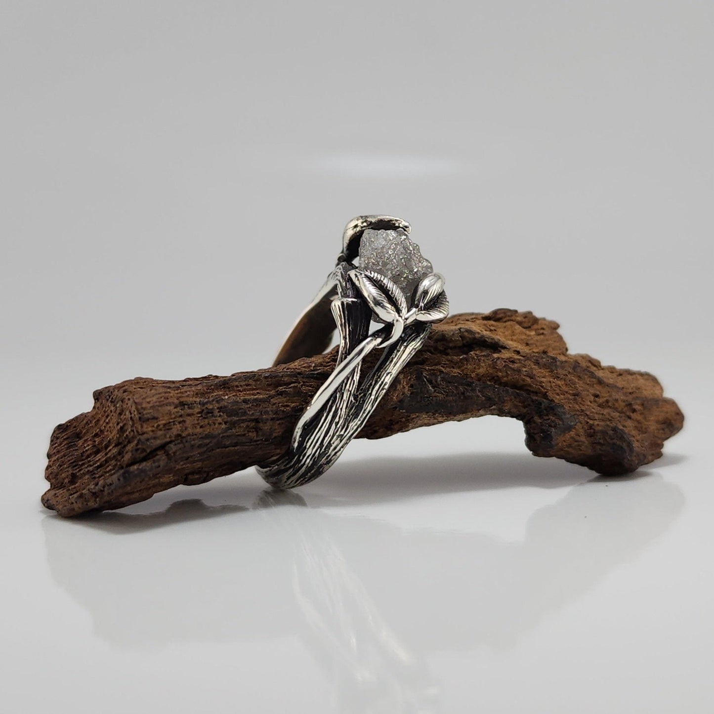 Rough Diamond Hand-sculpted Ring in Sterling Silver