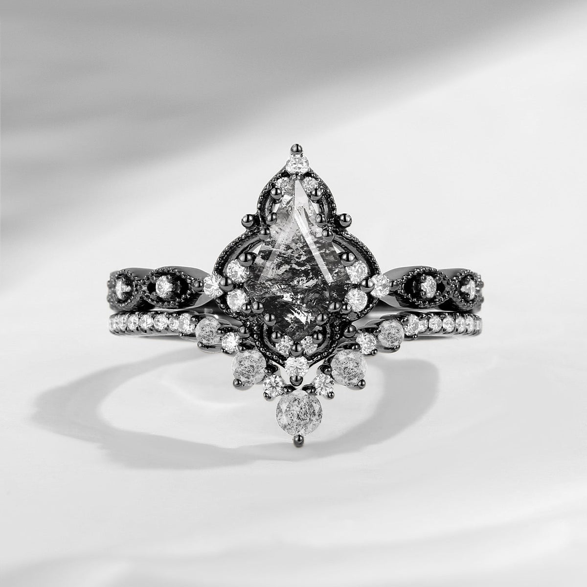 Antique Kite Cut Herkimer Diamond Engagement Ring Bridal Set 2pcs