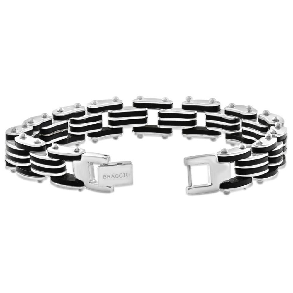 Men's Steel Brushed And Black Two Tone 3.5mm Link Flexible 8.5 " Bracelet