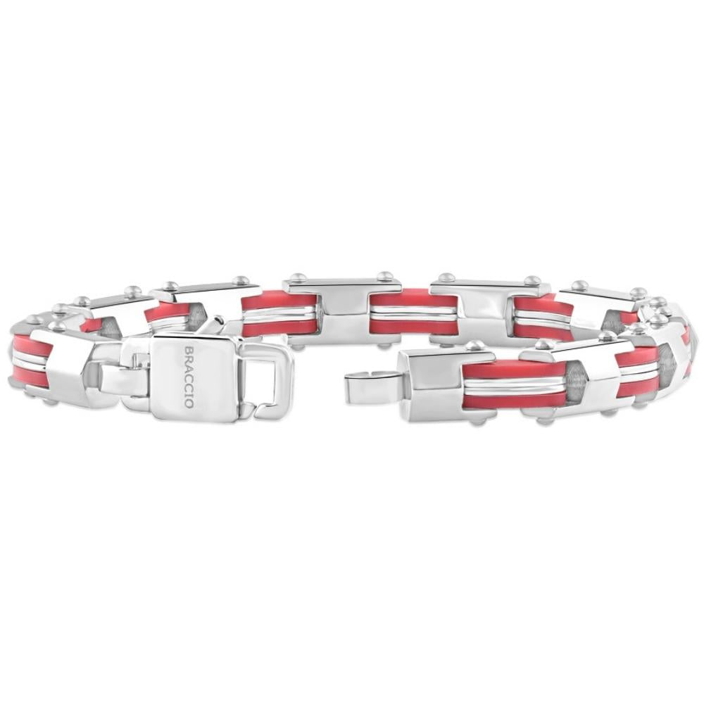 Men's Steel And Red Two Tone 8mm Link Flexible Trigger Clasp 8.5 " Bracelet