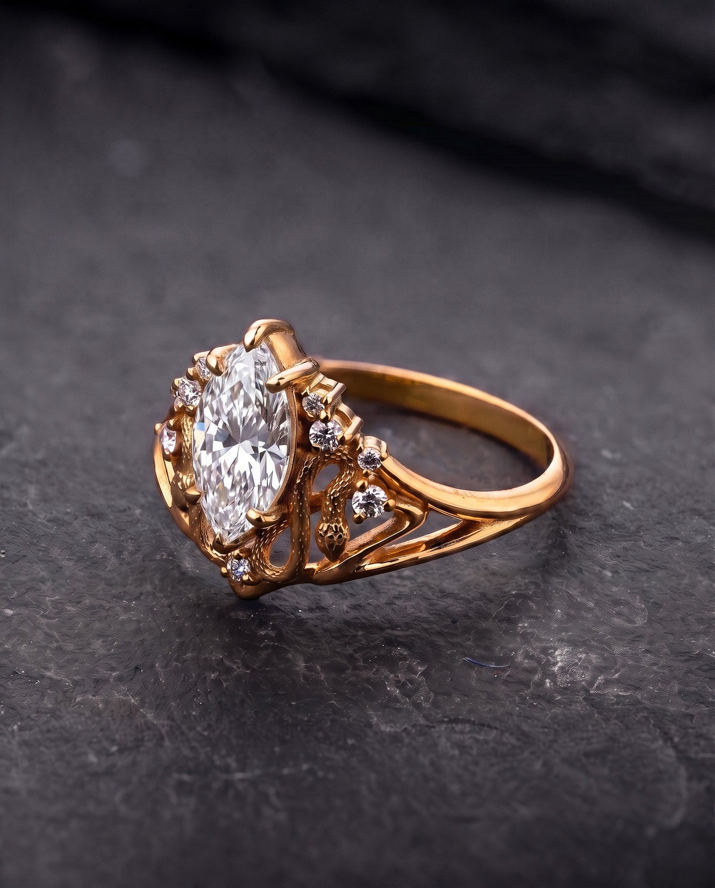 Snakes Engagement Ring With Marquise Diamond / Serpent of Eden