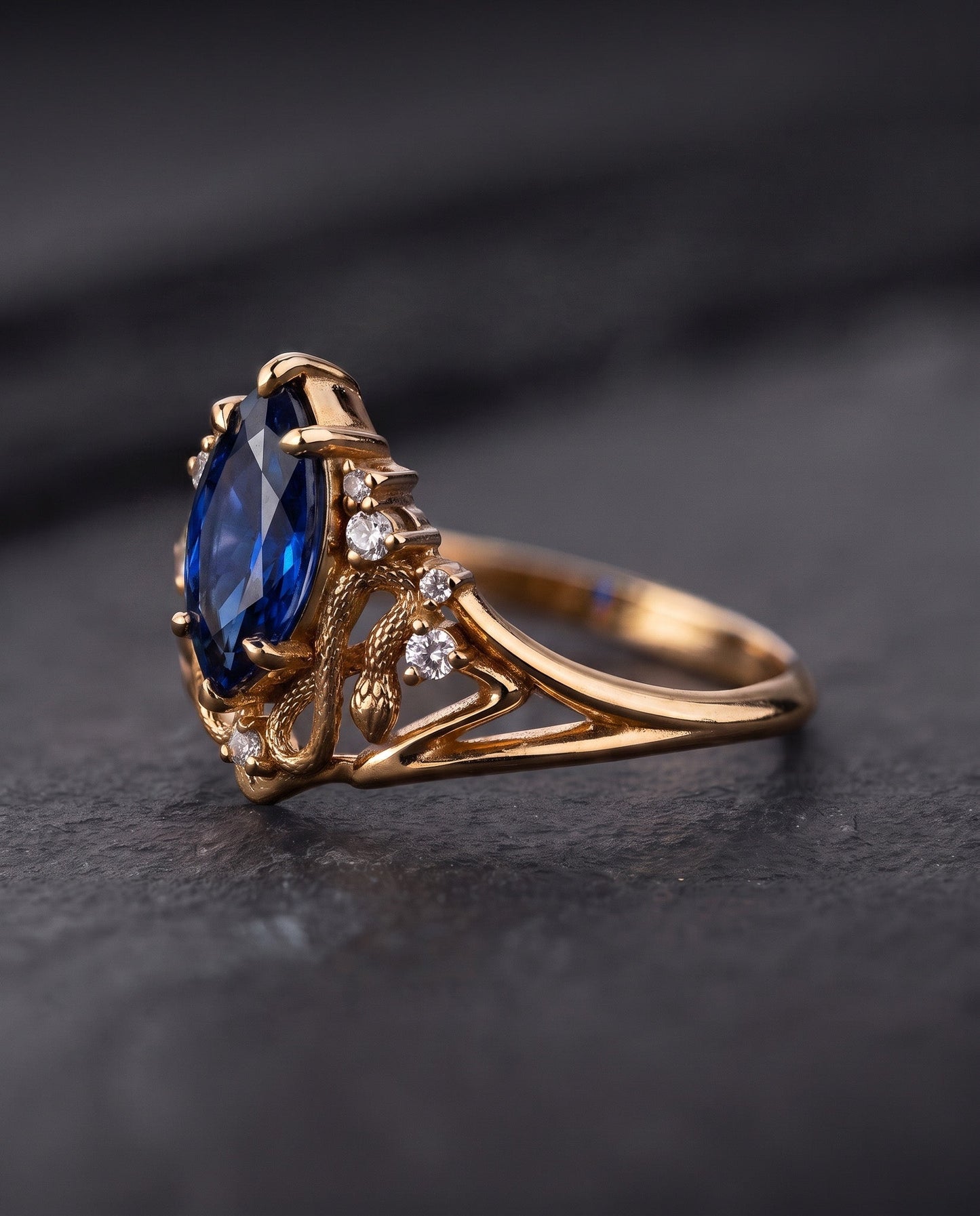 Snakes Engagement Ring With Blue Sapphire / Serpent of Eden