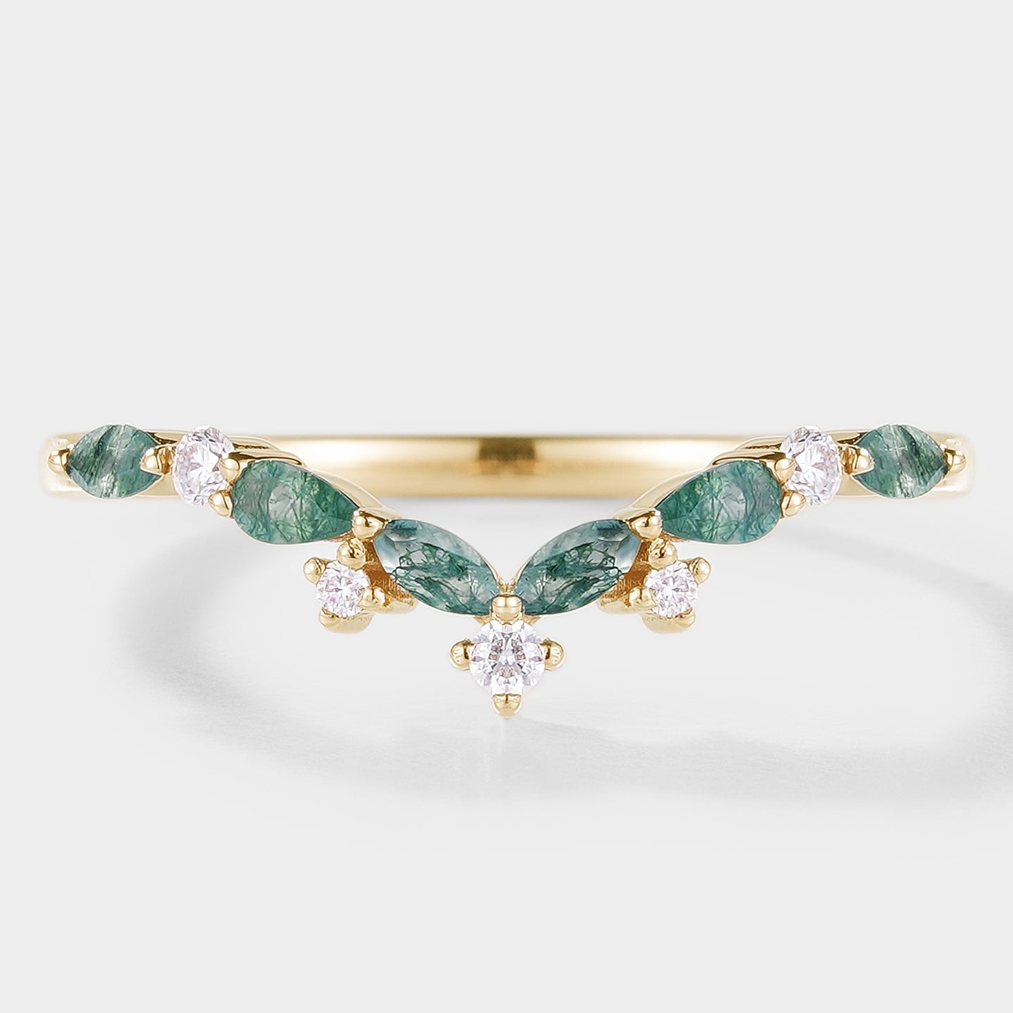Curved Shaped Moss Agate Stackable Wedding Band