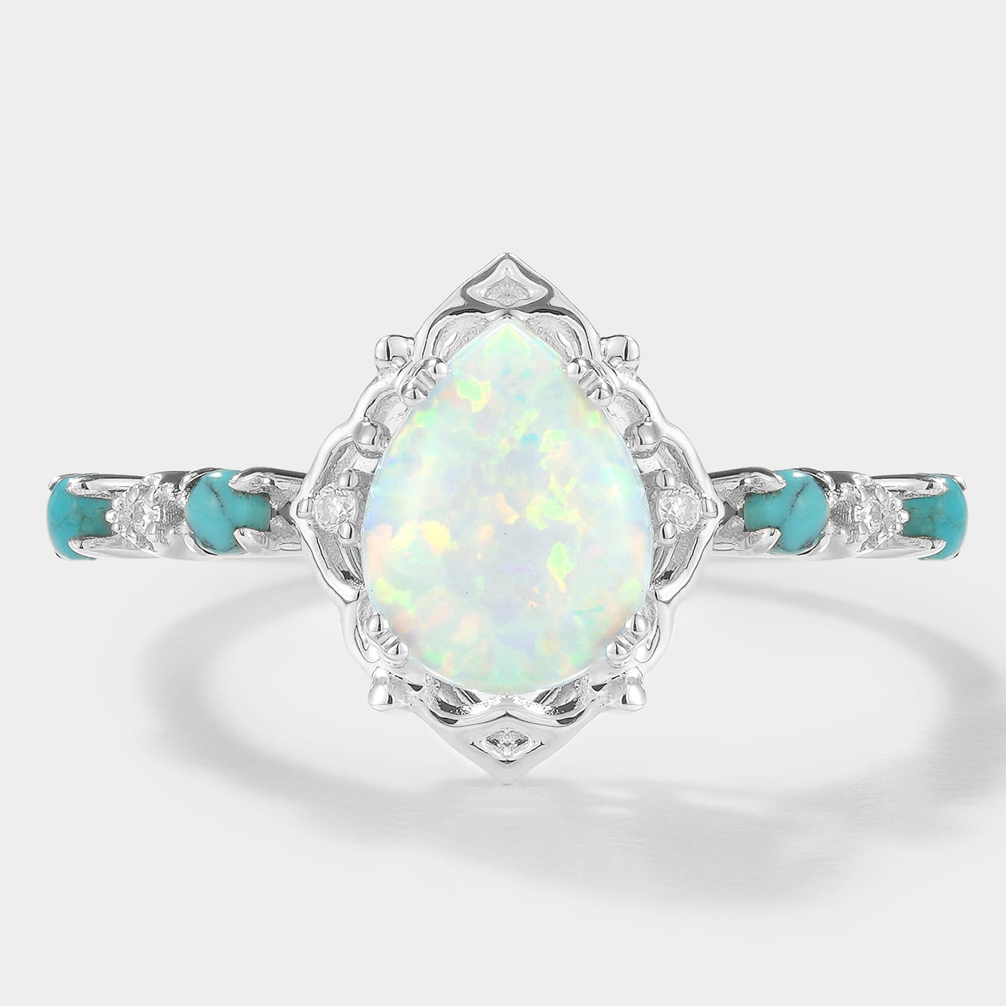 Pear Cut Opal Engagement Ring With Turquoise