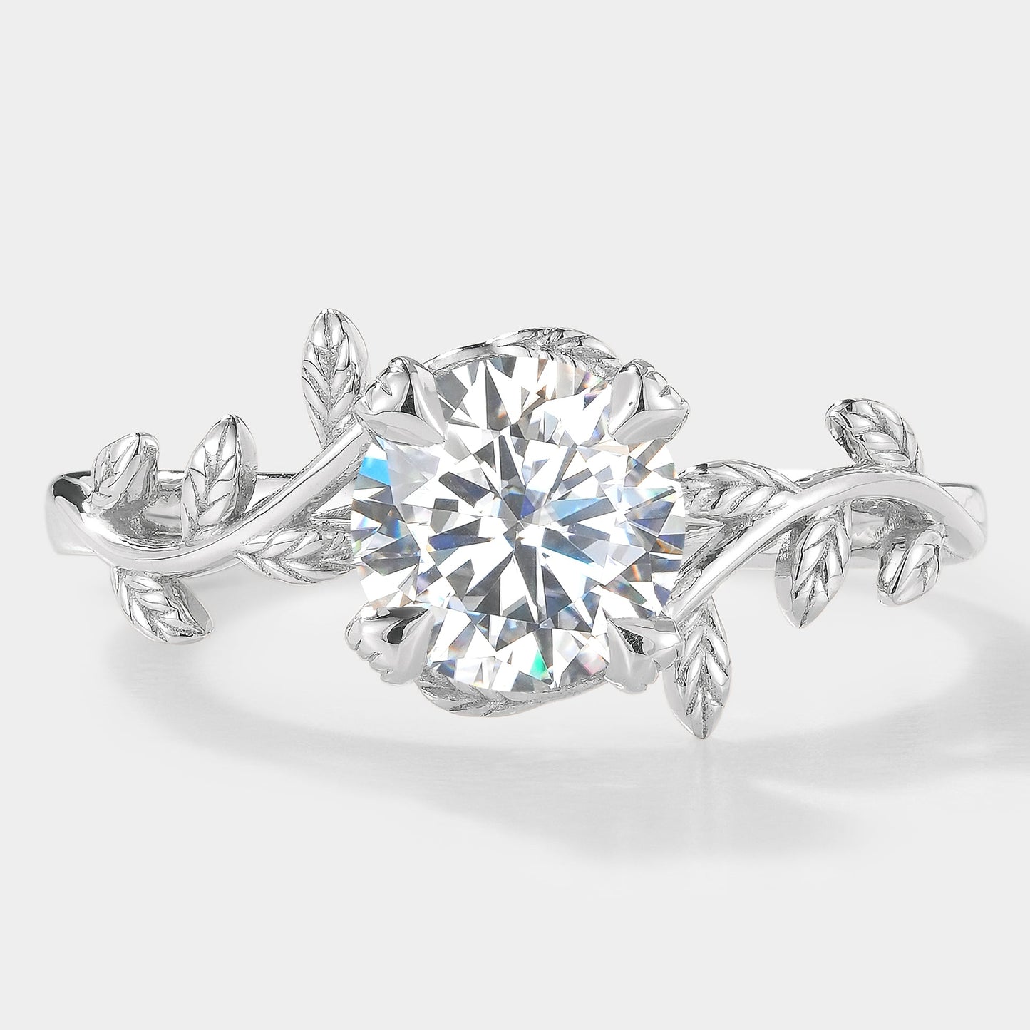 Round Cut Moissanite Leaf Engagement Ring