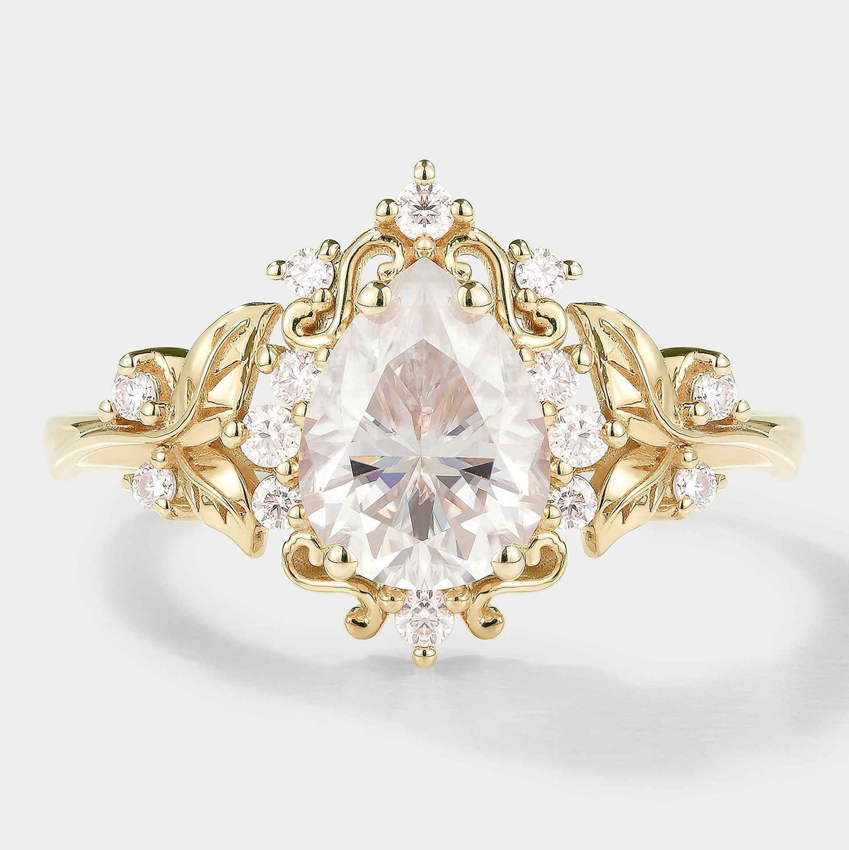 Leaf Inspired Pear Cut Moissanite Engagement Ring