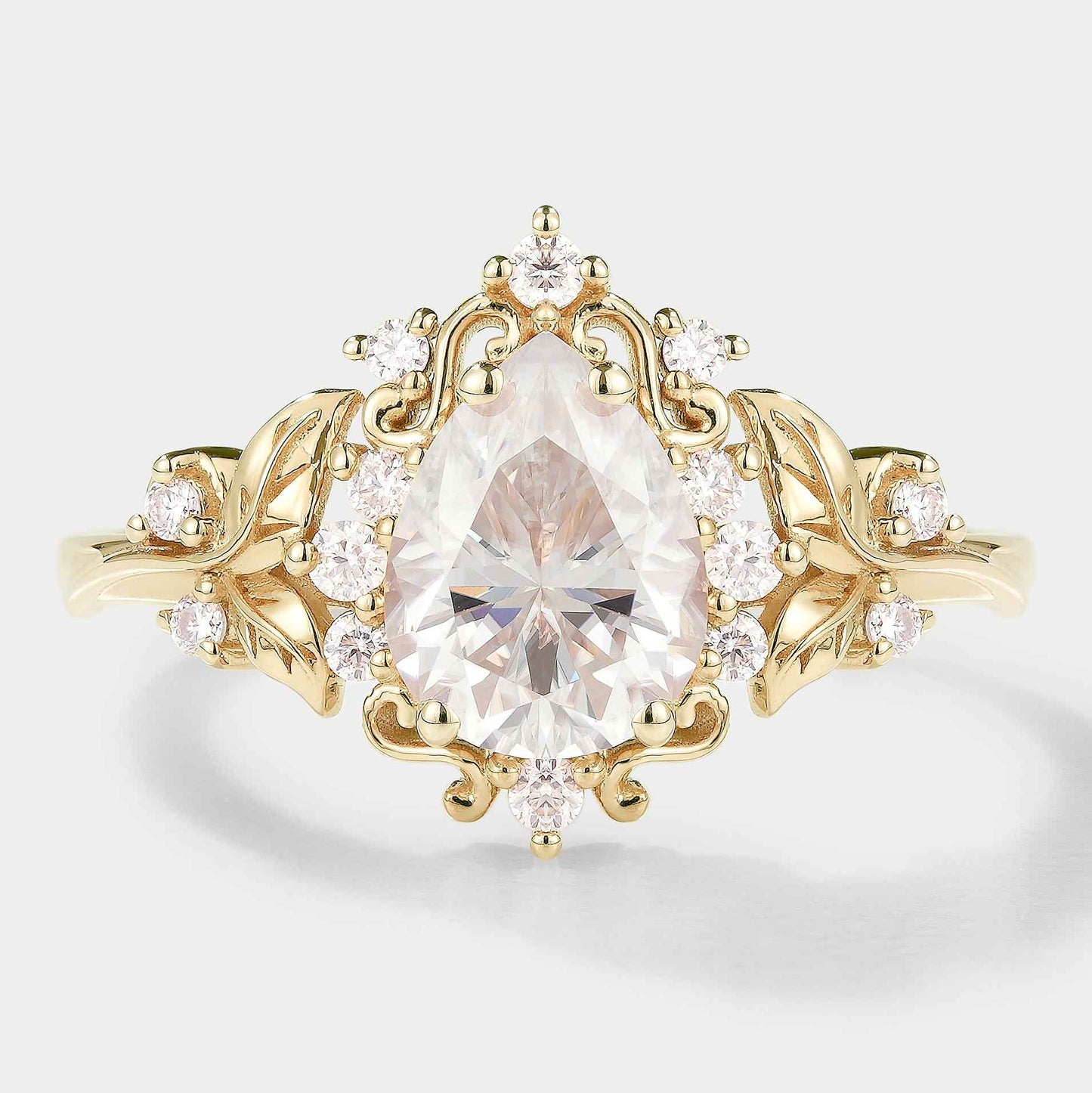 Leaf Inspired Pear Cut Moissanite Engagement Ring – Customized with Ruby Accent Stones For Leandro