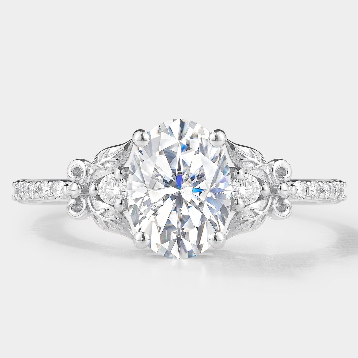 Leaf Inspired Oval Cut Moissanite Engagement Ring