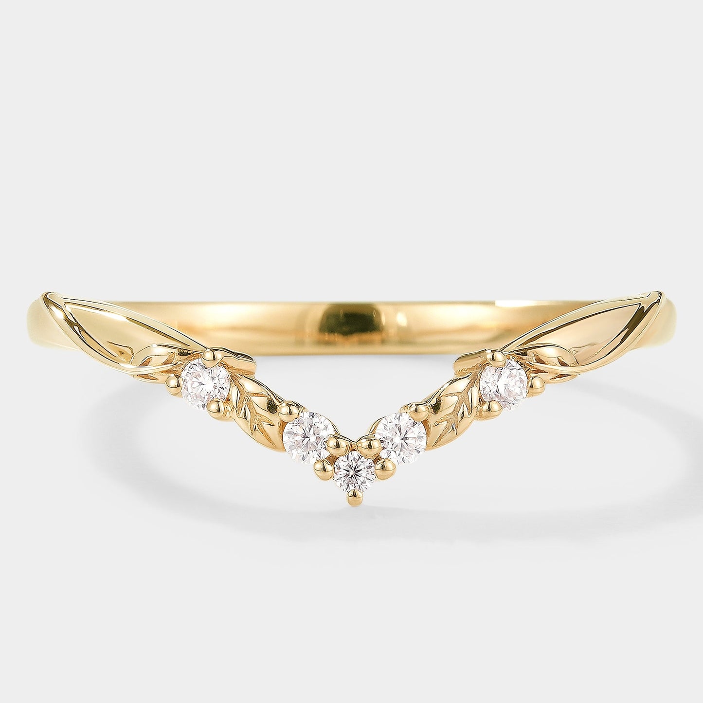 V Shaped Leaf Moissanite Stackable Wedding Band