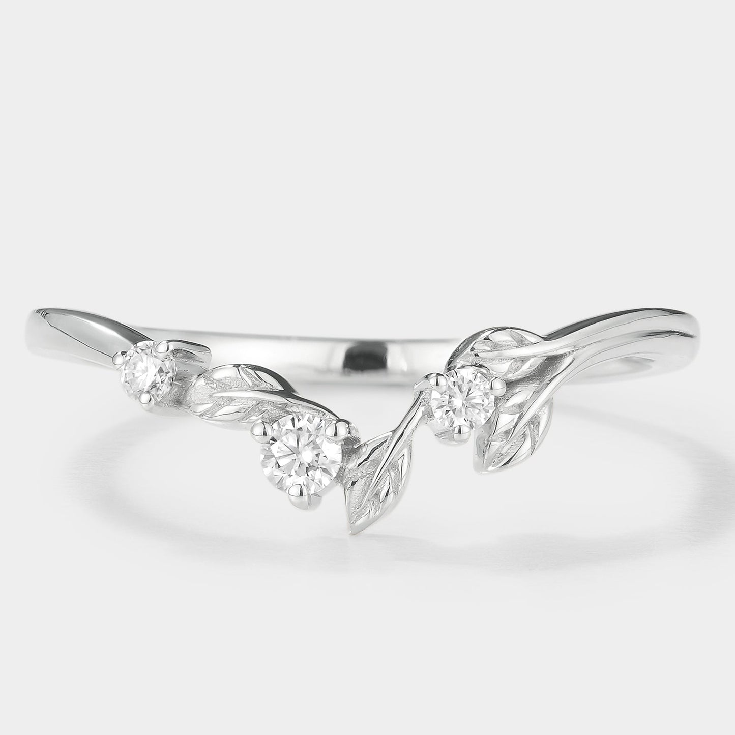 Unique Design Moissanite Leaf Stackable Matching Wedding Band