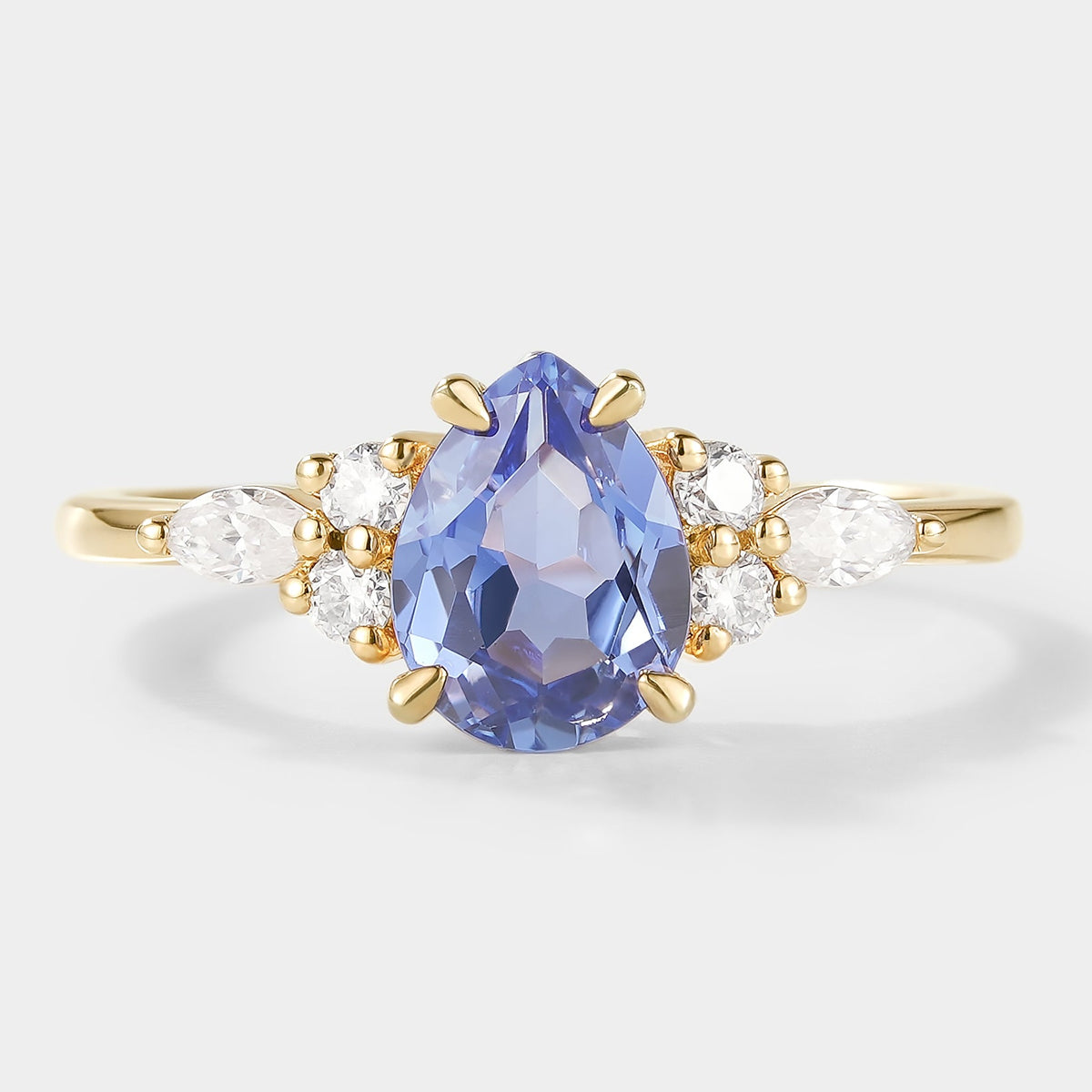 Pear Cut Cornflower Sapphire Engagement Ring