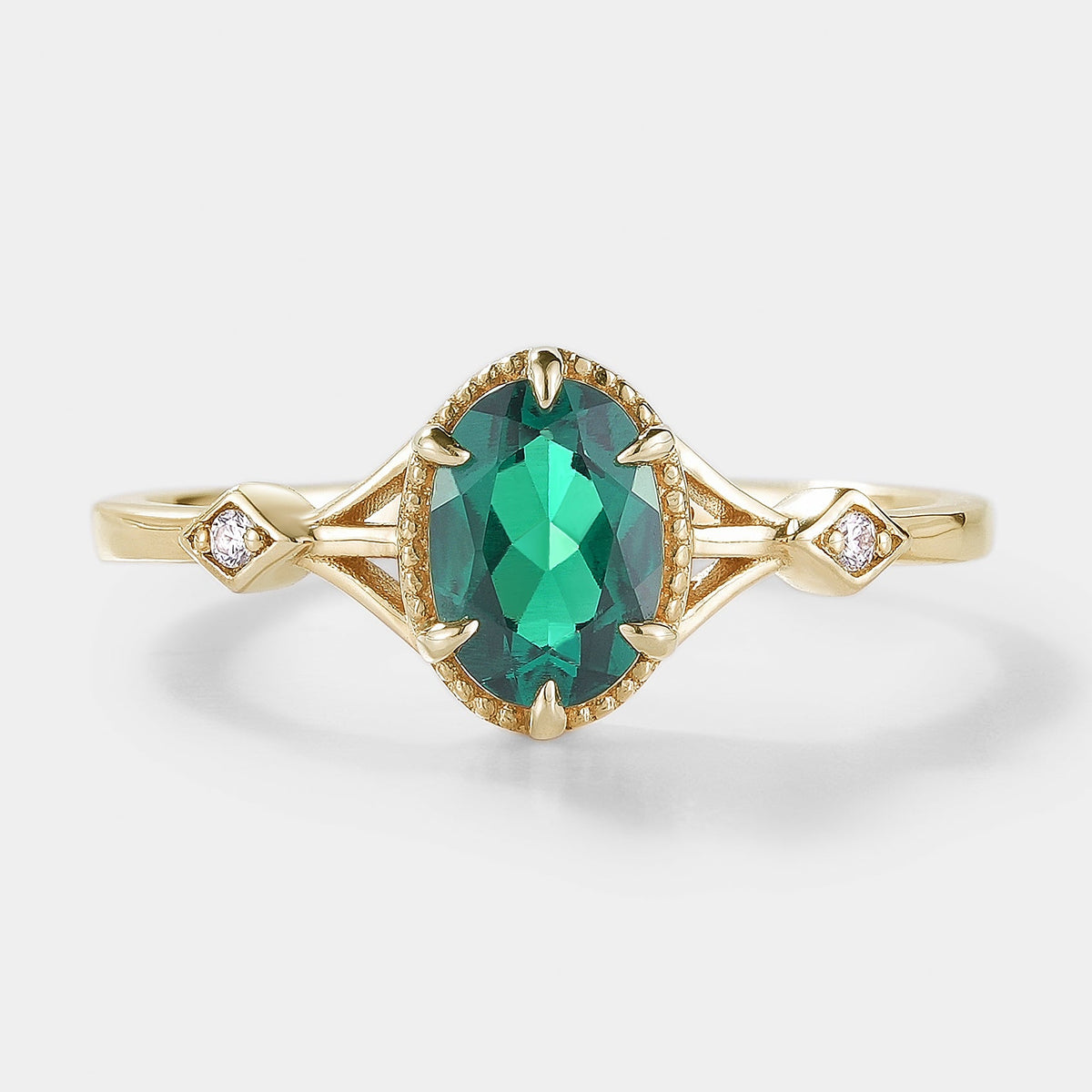 Classic Oval Cut Lab Created Emerald Engagement Ring