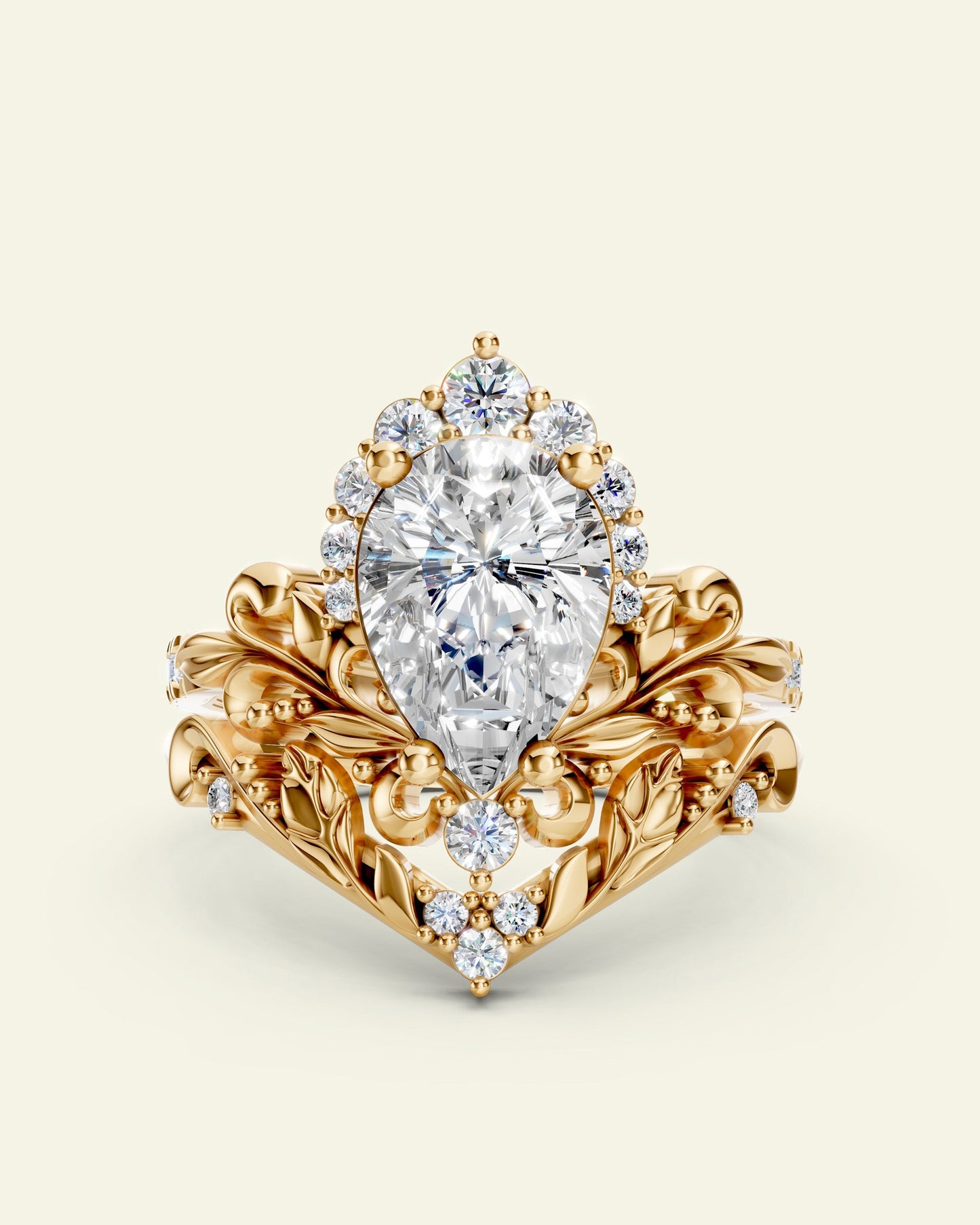Sophie | custom bridal ring set for pear cut gemstone 10x7 mm