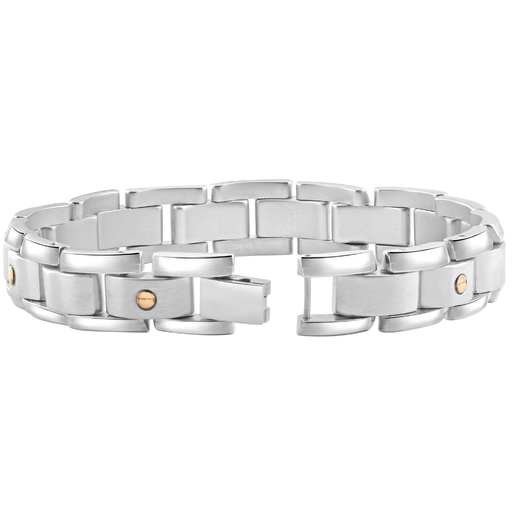 Men's Polished Steel Two Tone Gold Screwed 12mm Link 8.5 " Bracelet