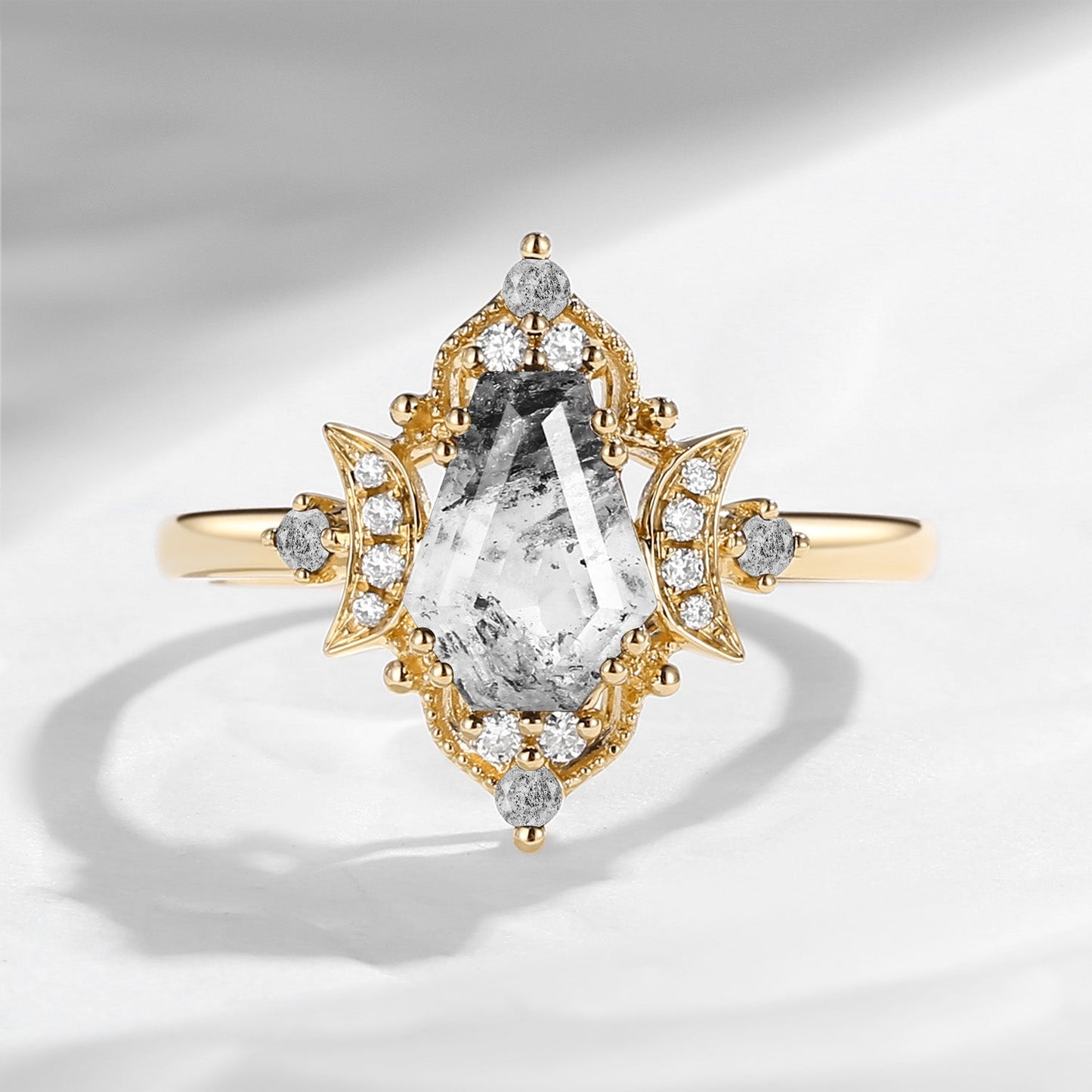 Crescent Moon 'Evermore' | Vintage Inspired Coffin Cut Herkimer Diamond Engagement Ring