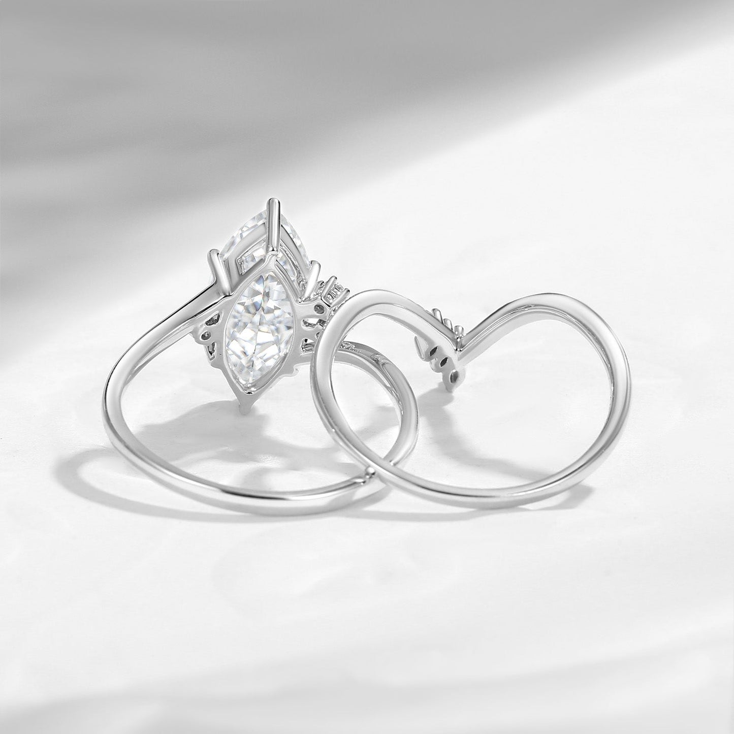 Classic Style Marquise Cut Moissanite Twist Elegant Engagement Ring Bridal Set 2pcs