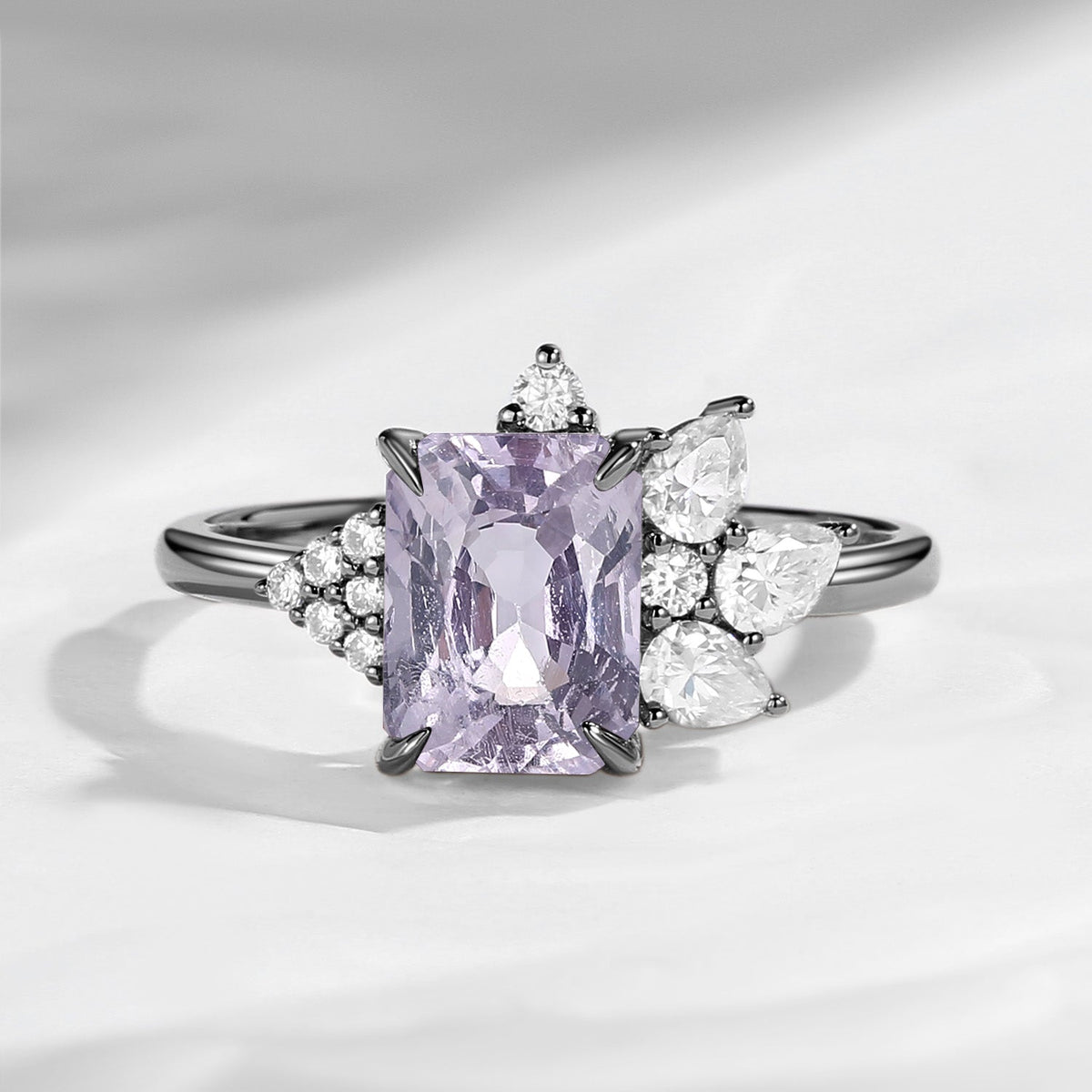 Art Deco Emerald Cut Natural Spinel Vintage Cluster Engagement Ring