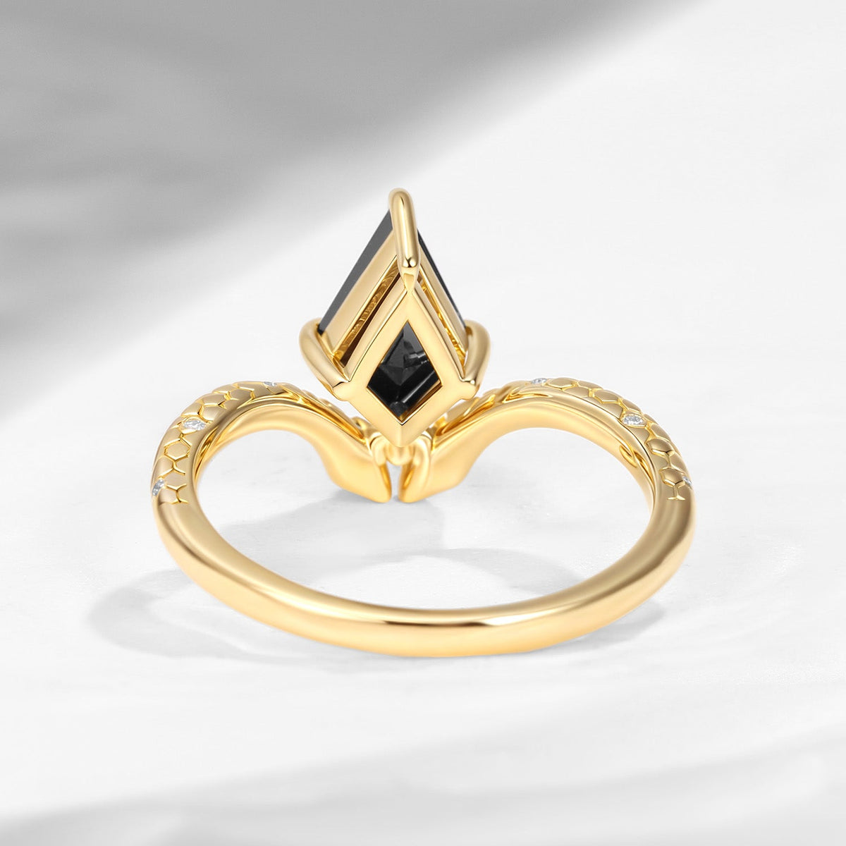 'Serpent's Embrace'- Snake Textured Kite Cut Black Moissanite Engagement Ring