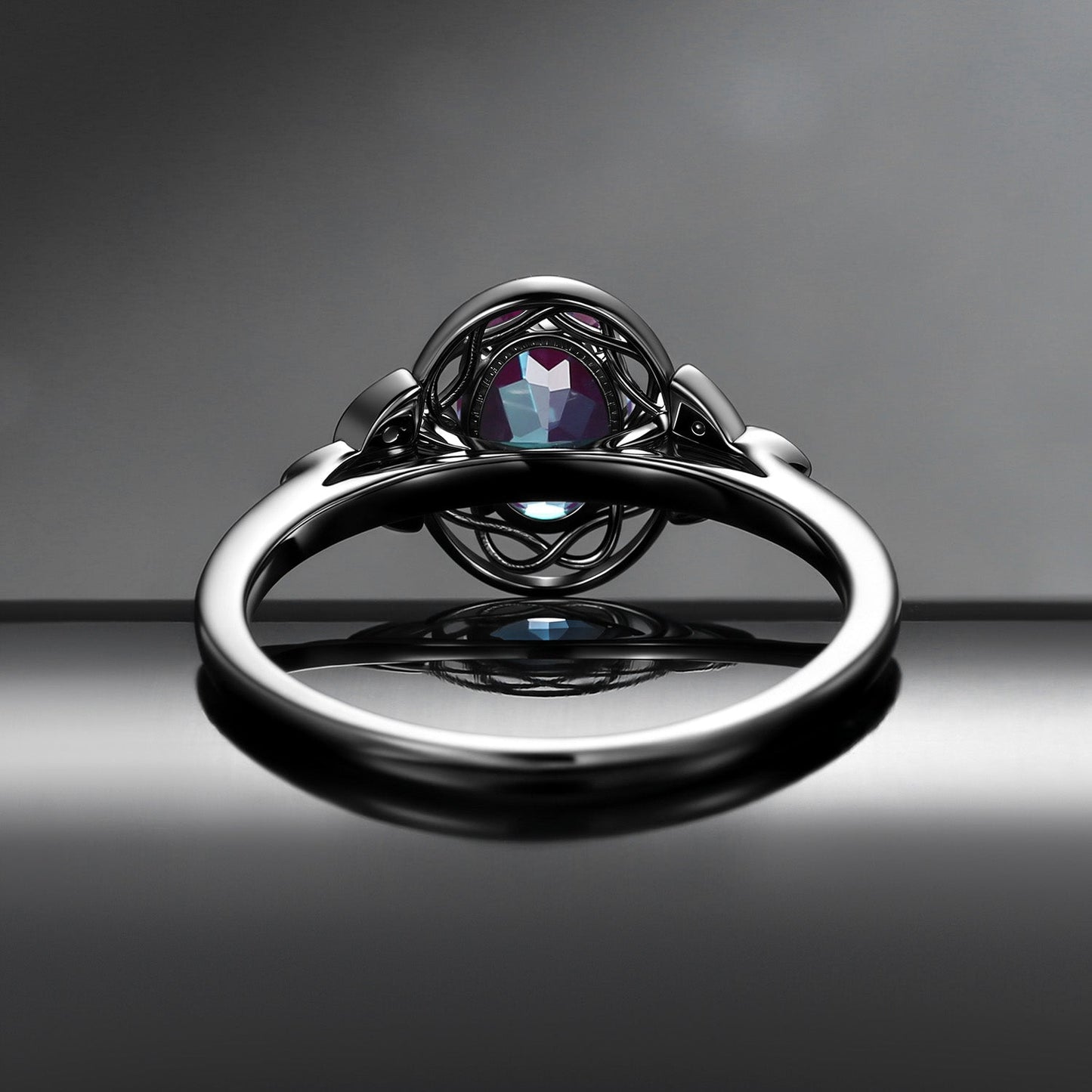 Vintage Filigree Oval Cut Lab Alexandrite Celtic Engagement Ring