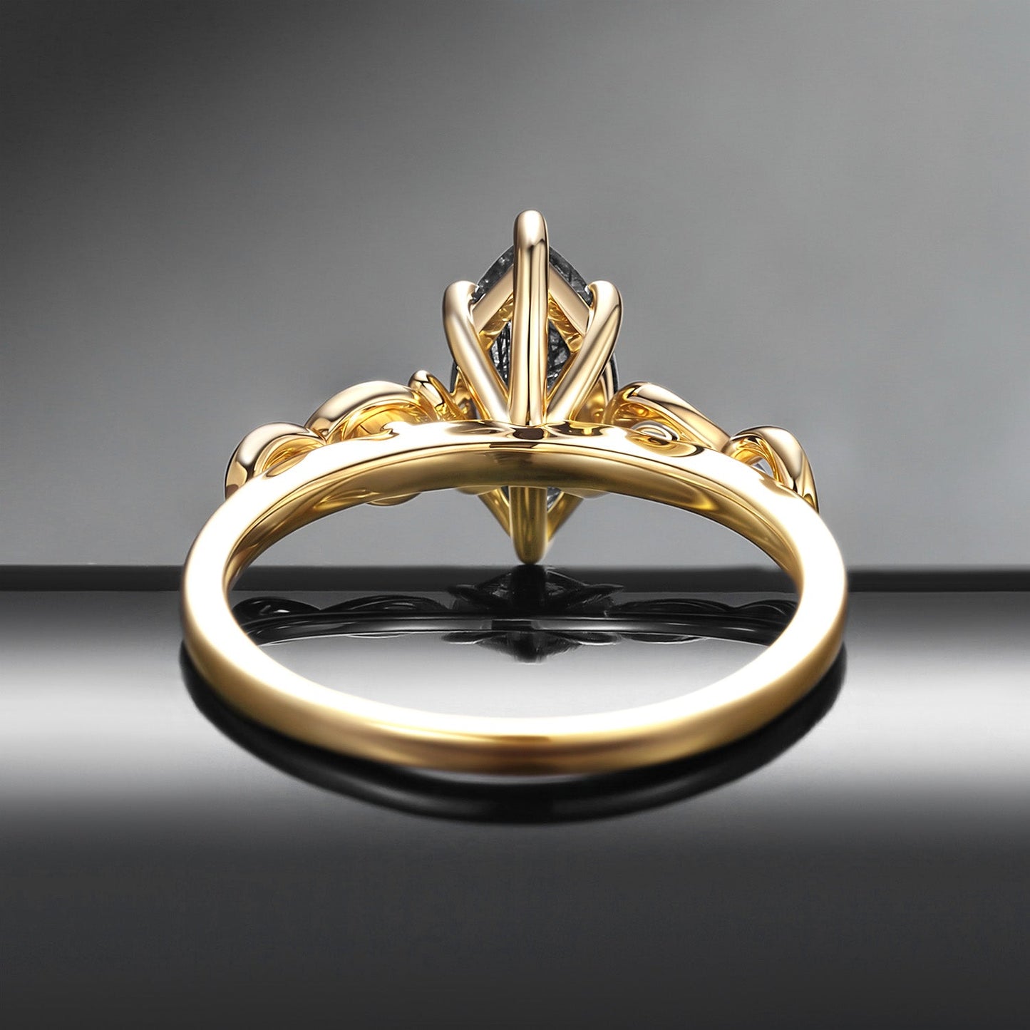 Snake Inspired Unique Marquise Cut Black Rutilated Quartz Infinity Twist Engagement Ring - Serpent's Embrace