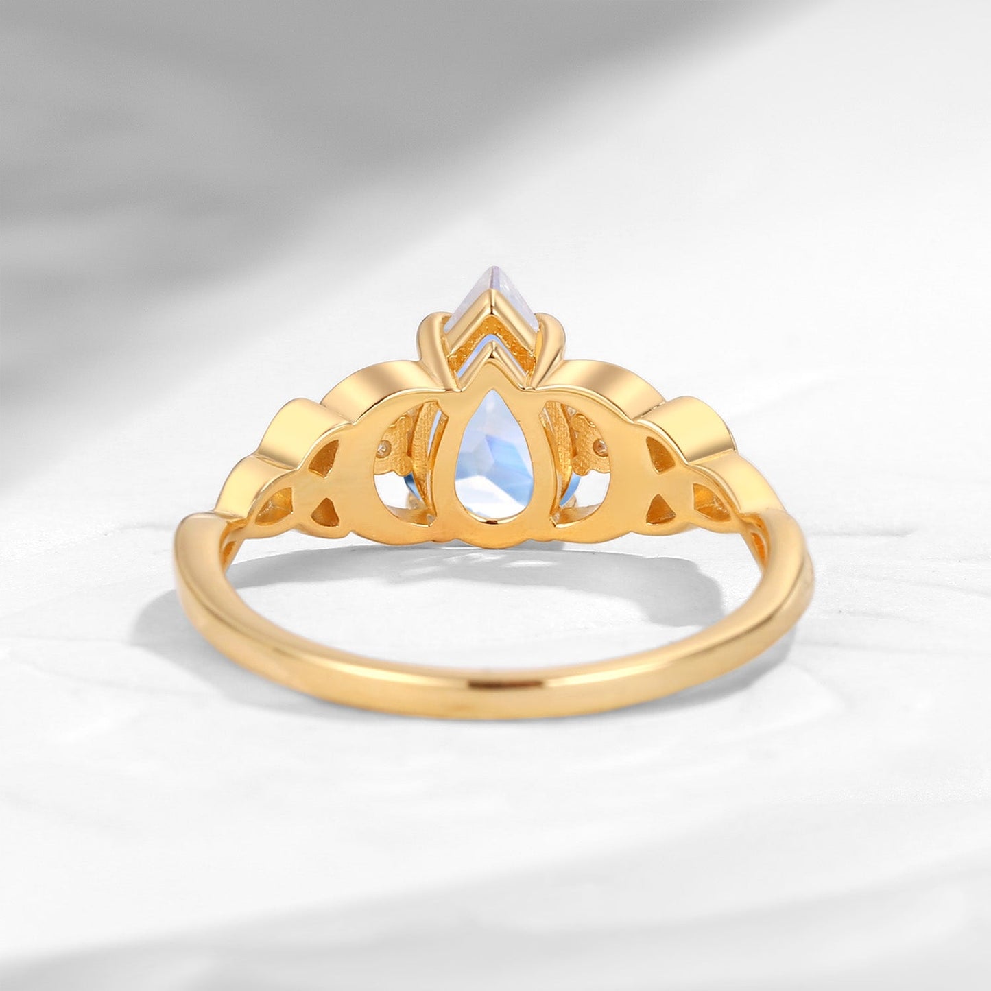 Celtic Moon - Unique Four Prongs Pear Cut Moonstone Infinity Twist Engagement Ring