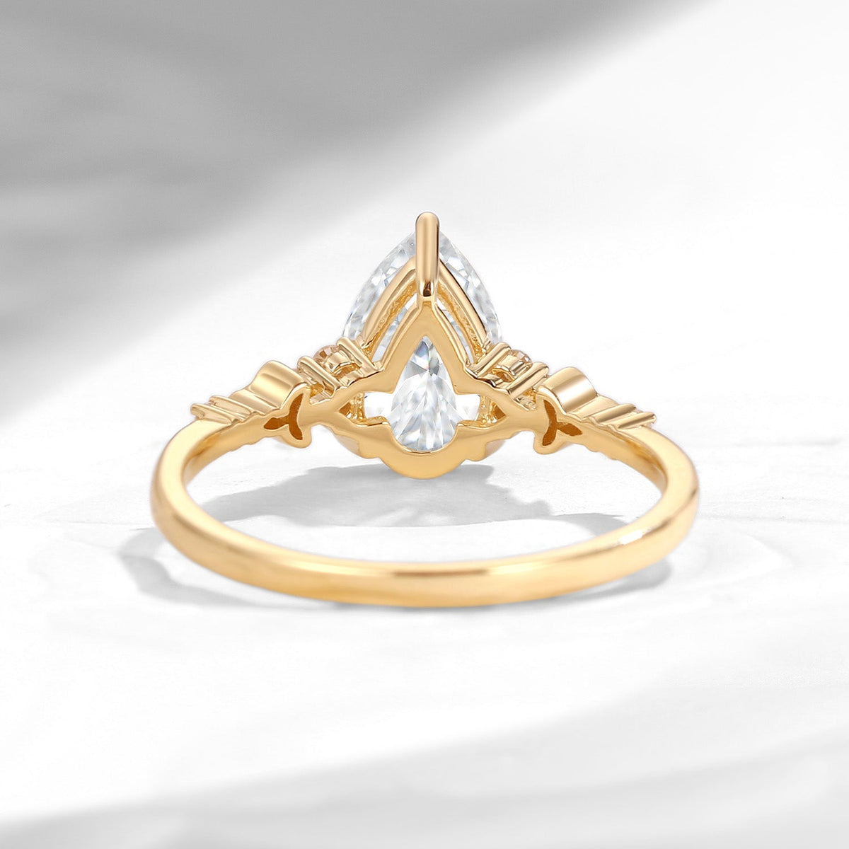 Unique Cluster Pear Cut Moissanite Celtic Solitaire Engagement Ring