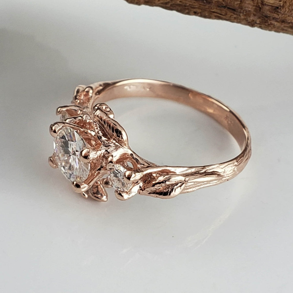 Three Moissanite Leaf & Twig Engagement Ring
