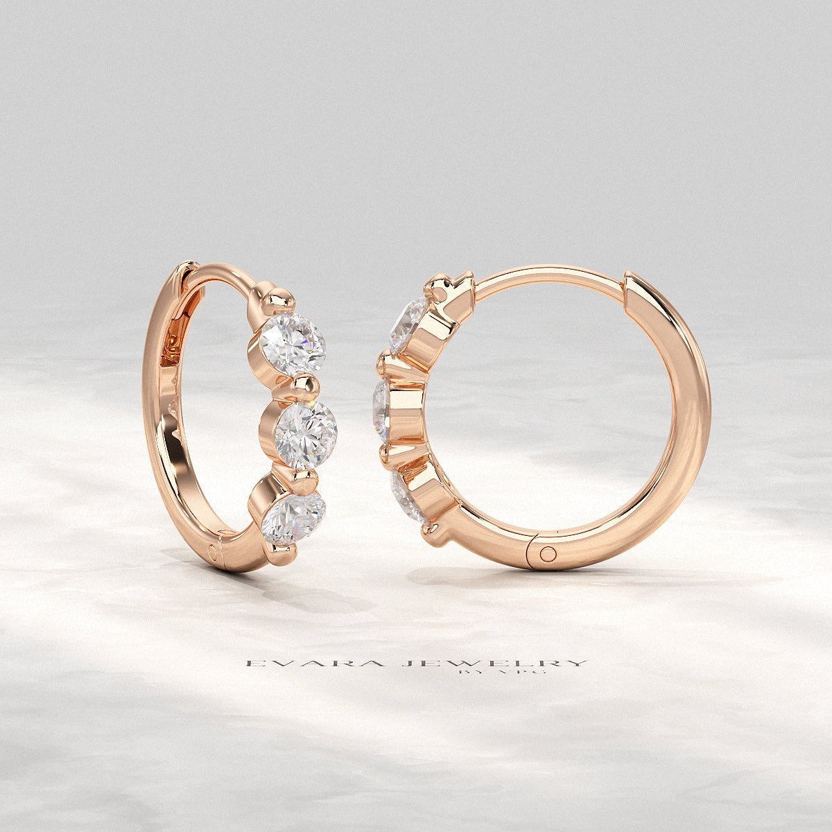 Three Stone Diamond Huggie Hoop Earrings