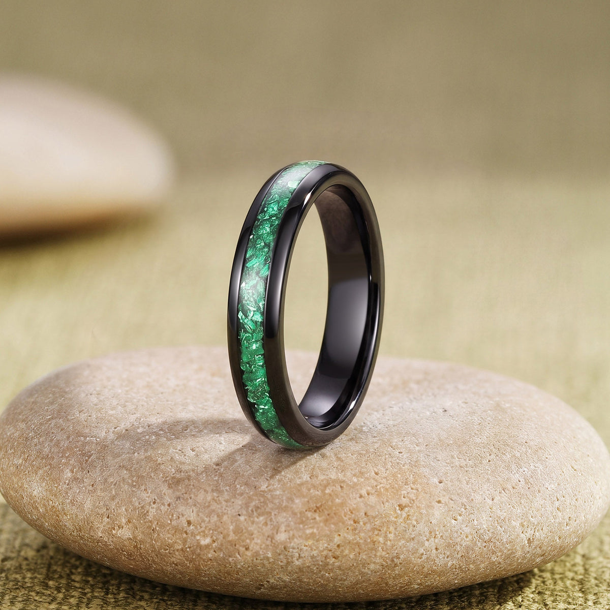 Emerald Green Crushed Tungsten Promise Couple Ring