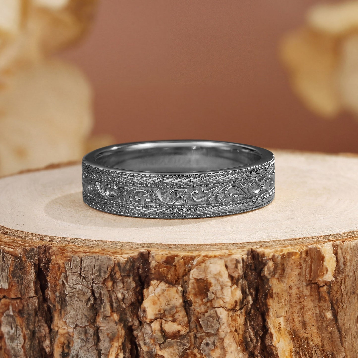 5MM Engraved Scrollwork Milgrain Men's Ring