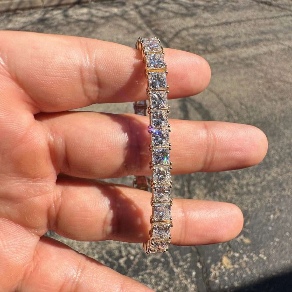 25Ct Princess Diamond Tennis Bracelet 14k Yellow Gold 7" Lab Grown