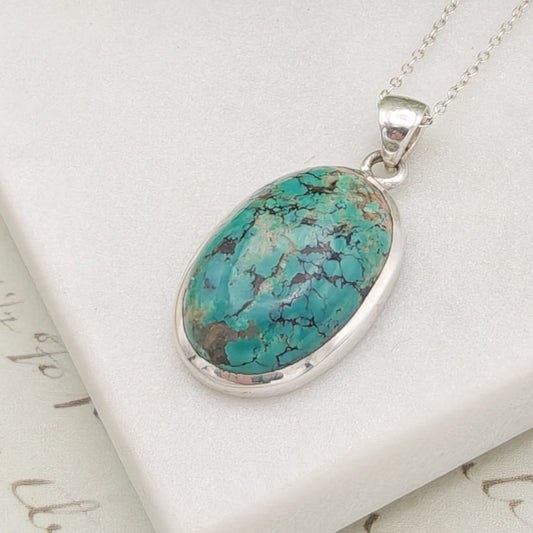 Turquoise Gemstone Pendant | December Gift | 25mm Oval | Sterling Silver