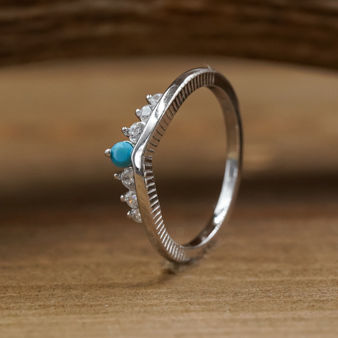 Turquoise & CZ Wishbone Stacking Band