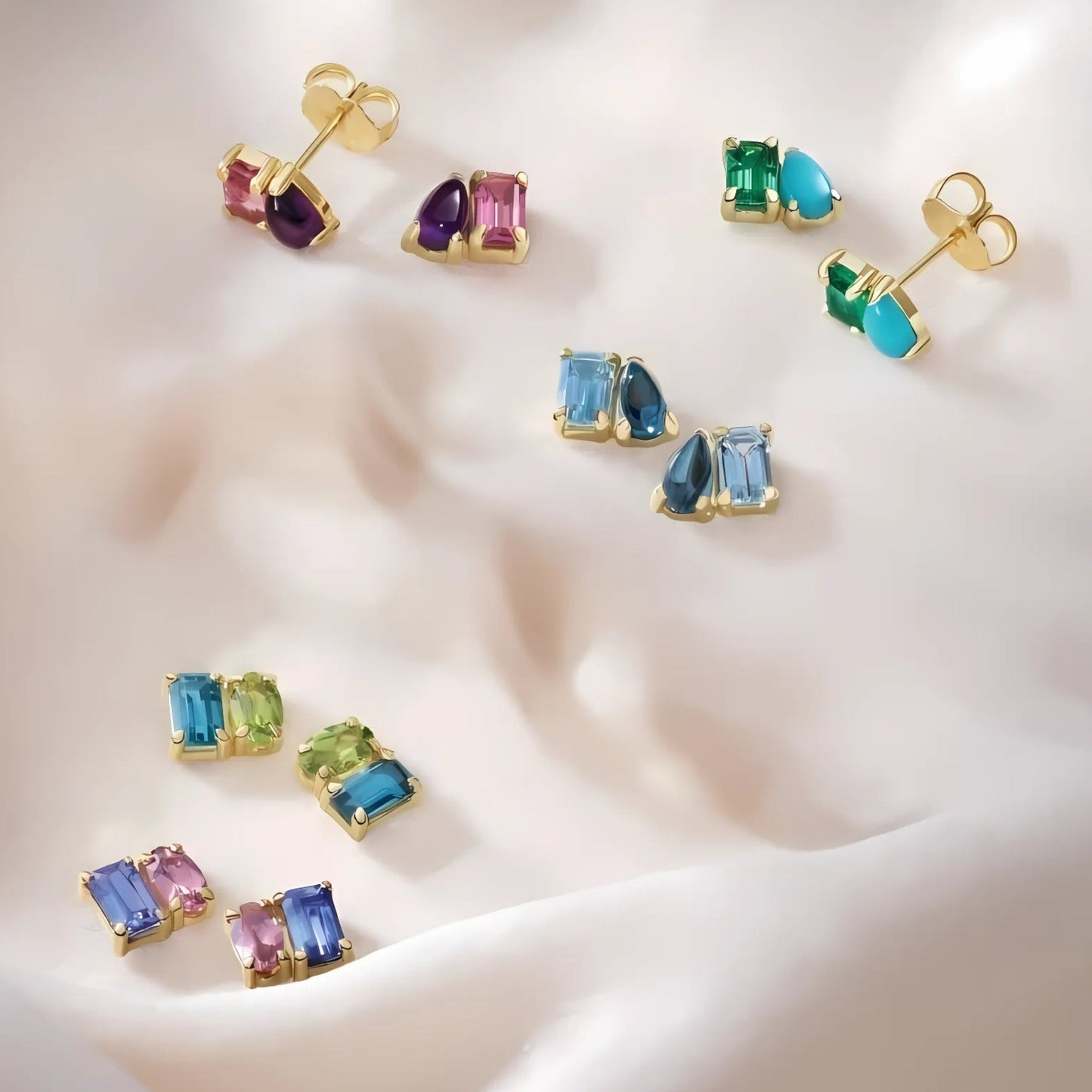 Pink Tourmaline & Amethyst Two-Stone Stud Earrings