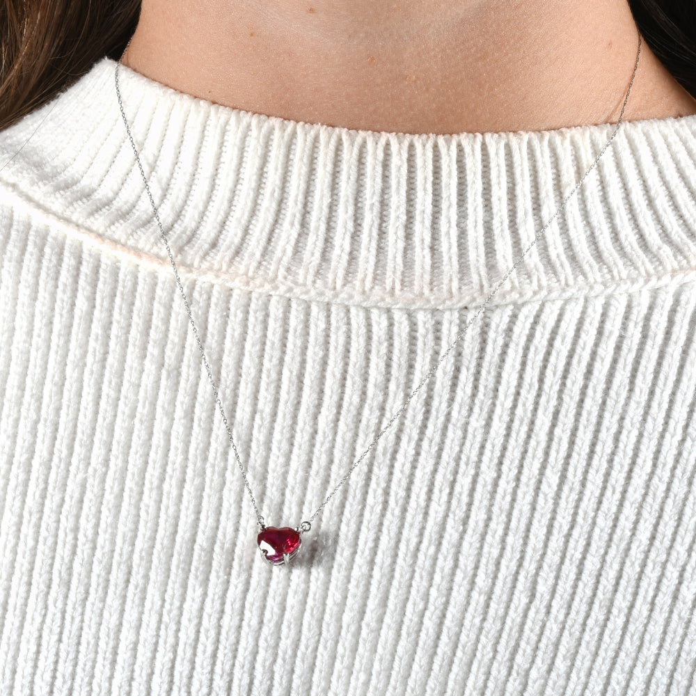 3Ct Heart Solitaire Ruby Pendant Necklace 14k Gold Lab Grown 18"