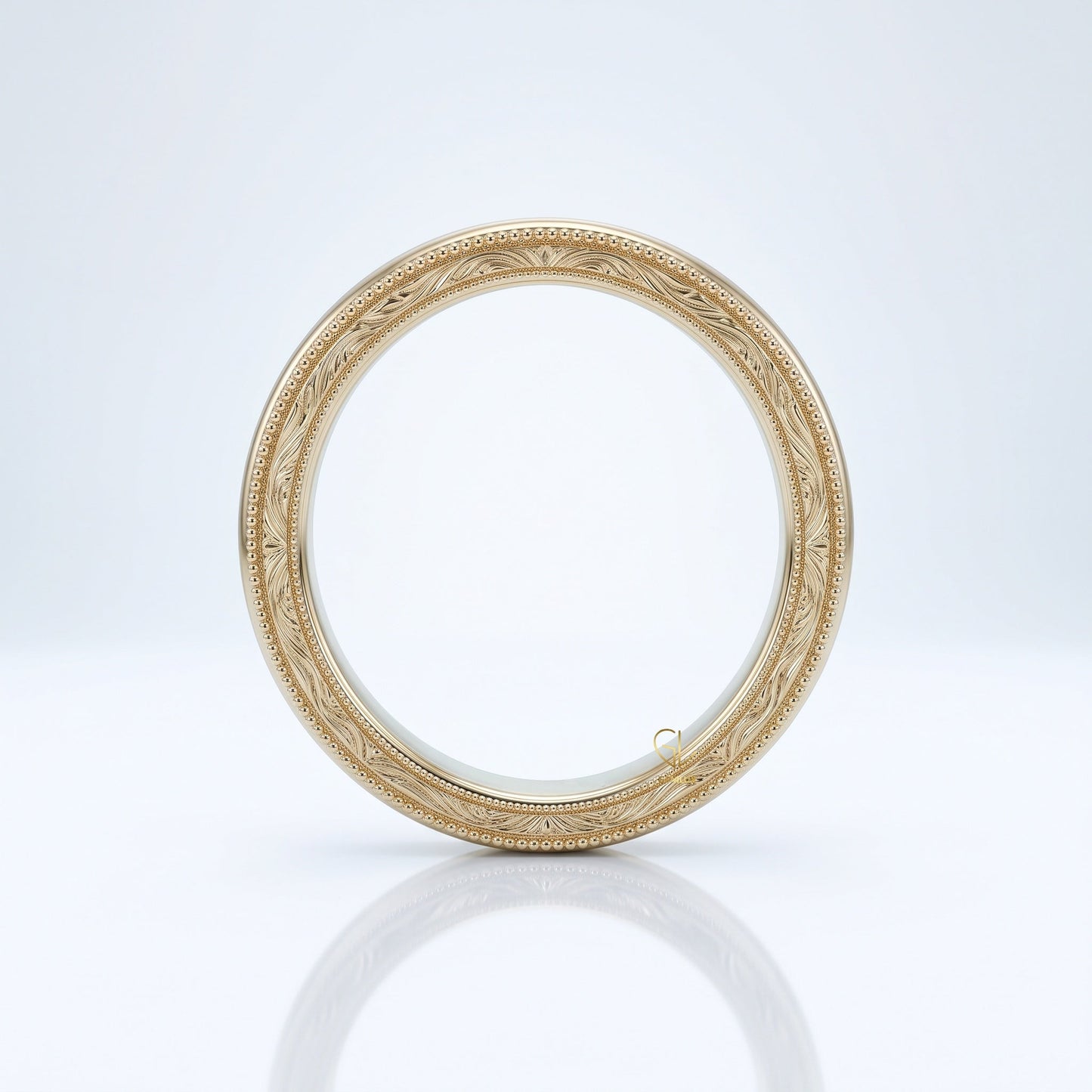 Vintage Engraved Milgrain Wedding Band in Solid Gold