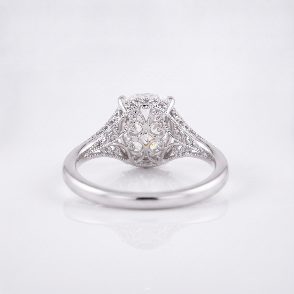 Vintage Filigree Oval Cut Lab Grown Diamond Solitaire Engagement Ring in Solid Gold