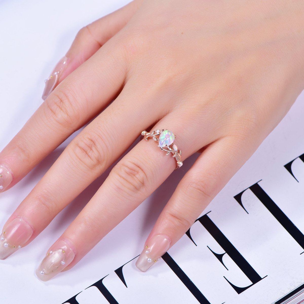 Vintage Pear Opal Engagement Vine Ring 14K Gold