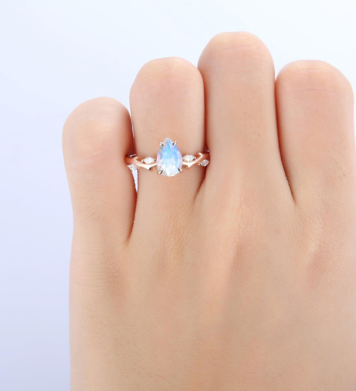 Custom Order - Vintage Pear Shaped Natural Moonstone Engagement Ring Unique 14K Rose Gold