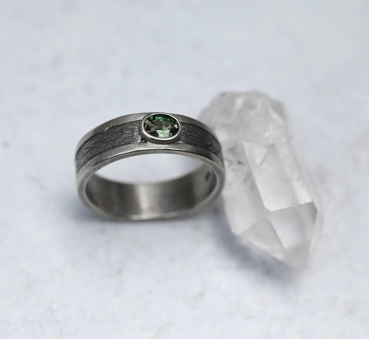 Meteorite, Gemstone & 14k White Gold Ring - Made To Order