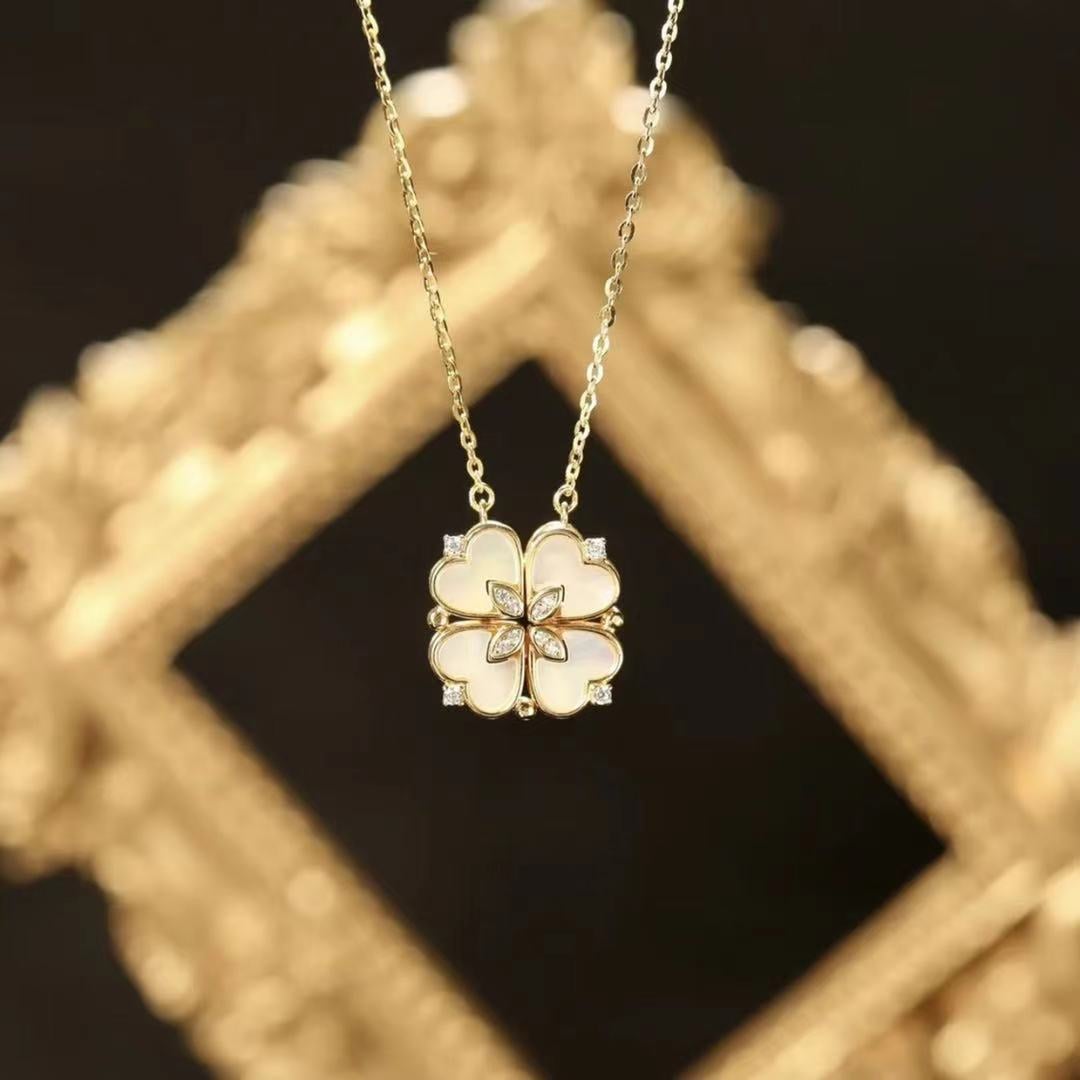 Zircon Magnetic Shell Four Leaf Clover Necklace