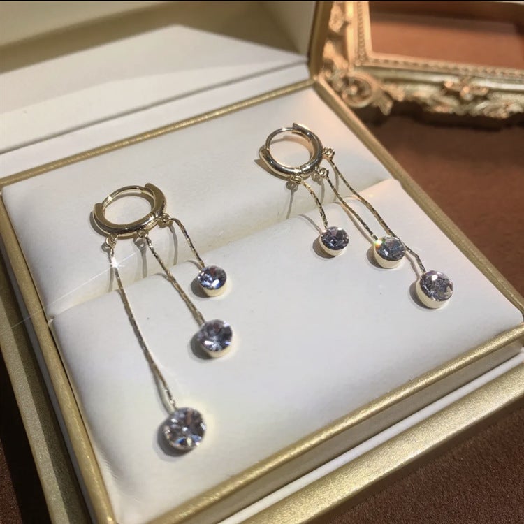 Sparkling Diamond Long Tassel Earrings