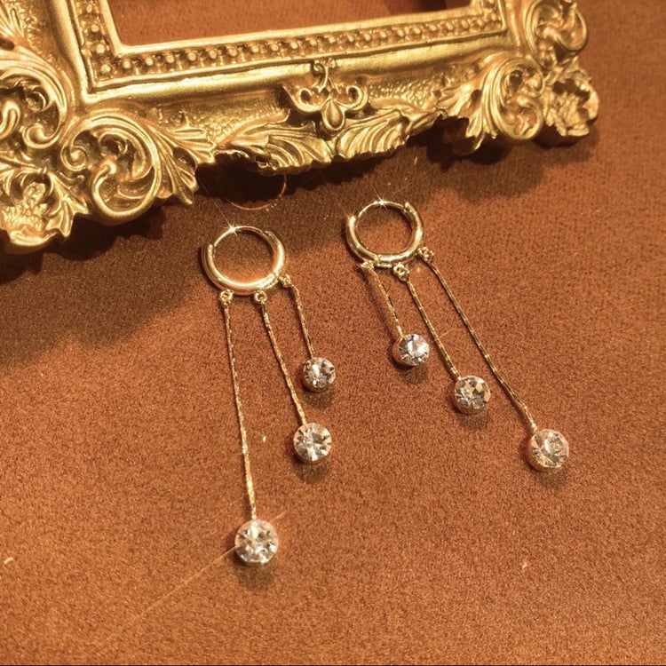 Sparkling Diamond Long Tassel Earrings