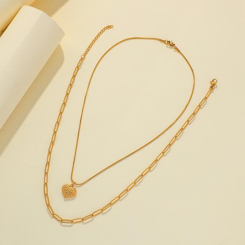 Double peach heart chain necklace