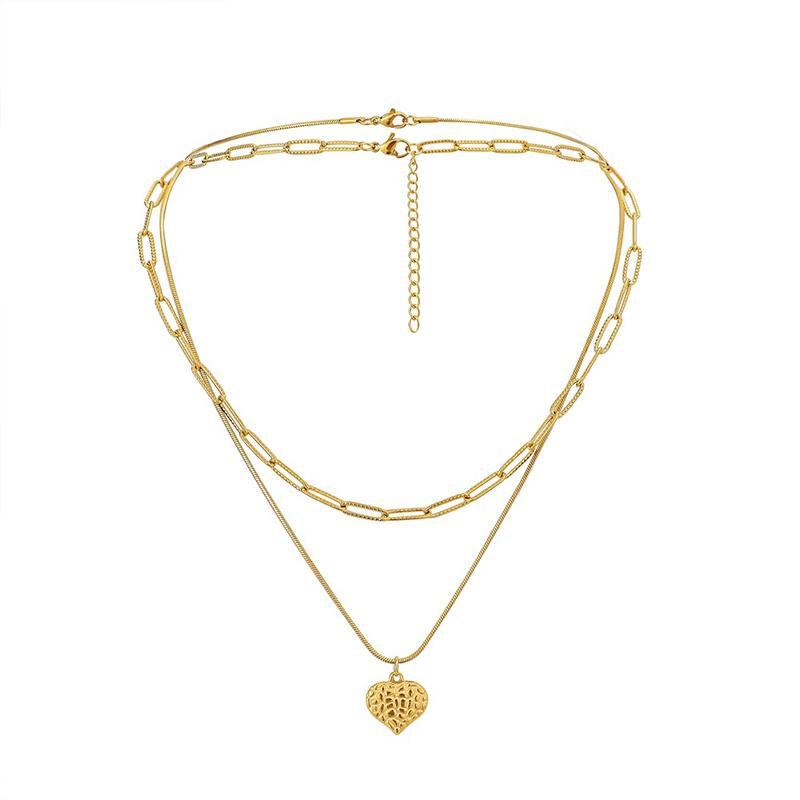 Double peach heart chain necklace