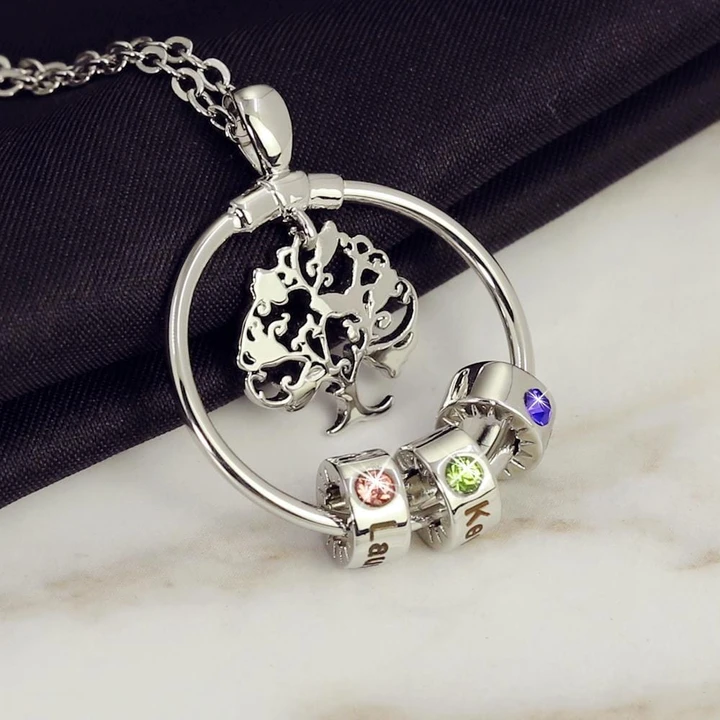 Best Gift Personalized Family Tree with Name Charms Necklace