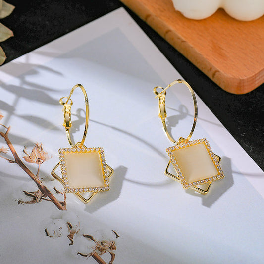 Fashion Delicate Square cat eye diamond earrings