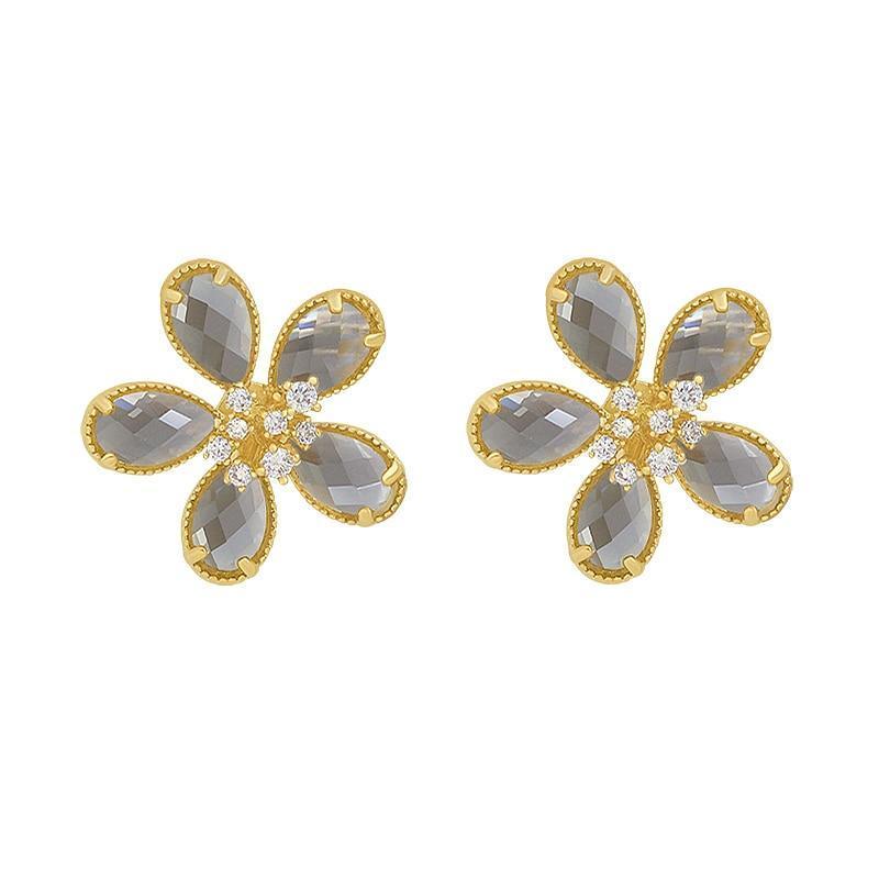 Black Ombre Crystal Flower Earrings