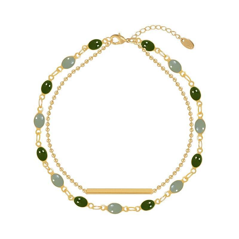 GREEN CRYSTAL DOUBLE CHAIN BRACELET